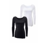 Langarmshirt BENCH. "aus feiner Rippware", Damen, Gr. 36/38, schwarz-weiß (schwarz, weiß), Feinripp, Obermaterial: 100% Baumwolle, unifarben, Basic, figurbetont extralang, tiefer Rundhals, Shirts Lang