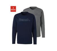 Langarmshirt BENCH. LOUNGEWEAR, Herren, Gr. L, blau (navy, grau, meliert), Single Jersey, Obermaterial: 100% Baumwolle, unifarben, Basic, bequem normal, Rundhals, Shirts Langarmshirt, mit Bench. Print