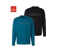 Langarmshirt BENCH. LOUNGEWEAR, Herren, Gr. XL, grün (petrol, schwarz), Single Jersey, Obermaterial: 100% Baumwolle, unifarben, Basic, bequem normal, Rundhals, Shirts Langarmshirt, mit Bench. Print vo
