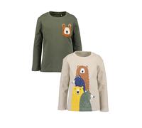 Langarmshirt BLUE SEVEN, Jungen, Gr. 128, grün (khaki, beige), Single Jersey, Obermaterial: 100% Baumwolle, bedruckt, unifarben, regular fit normal, Rundhals, abgesteppte Kante, Shirts, mit tollen Fro