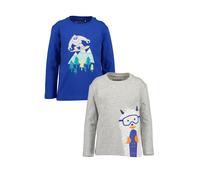 Langarmshirt BLUE SEVEN, Jungen, Gr. 92, blau (blau, graumeliert), Single Jersey, Obermaterial: 100% Baumwolle, bedruckt, meliert, regular fit normal, Rundhals, abgesteppte Kante, Shirts Langarmshirt,