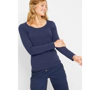 Langarmshirt BONPRIX, Damen, Gr. 36/38 (S), blau (dunkelblau), Jersey, Obermaterial: 95% Baumwolle, 5% Elasthan, unifarben, eng normal, Rundhals, gerader Abschluss, Shirts Langarmshirt, Figurbetontes