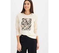 Langarmshirt BONPRIX, Damen, Gr. 36/38 (S), kieselbeige, schwarz, mokkabraun bedruckt, Jersey, Obermaterial: 95% Baumwolle, 5% Elasthan, bedruckt, unifarben, figurumspielend hüftbedeckend, Rundhals, S