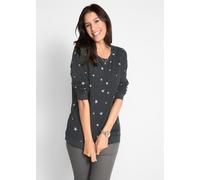 Langarmshirt BONPRIX, Damen, Gr. 36/38 (S), schwarz (schwarz bedruckt), Obermaterial: 100% Baumwolle, figurumspielend, Shirts Langarmshirt (46714708-36) schwarz bedruckt