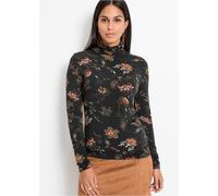 Langarmshirt BONPRIX, Damen, Gr. 36/38 (S), schwarz (schwarz geblümt), Obermaterial: 95% Viskose, 5% Elasthan, slim fit, Shirts Langarmshirt (98669651-36) schwarz geblümt