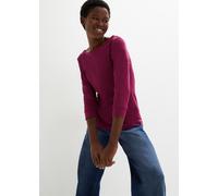 Langarmshirt BONPRIX, Damen, Gr. 40/42 (M), lila (beere), Web, Obermaterial: 100% Baumwolle, unifarben, bequem Po-bedeckend, U-Boot-Ausschnitt, Shirts Langarmshirt, Langarmshirt aus reiner Baumwolle (