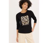Langarmshirt BONPRIX, Damen, Gr. 40/42 (M), schwarz, kieselbeige, mokkabraun bedruckt, Jersey, Obermaterial: 95% Baumwolle, 5% Elasthan, bedruckt, unifarben, figurumspielend hüftbedeckend, Rundhals, S