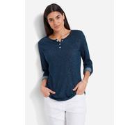 Langarmshirt BONPRIX, Damen, Gr. 44/46 (L), dunkelblau meliert, Jersey, Obermaterial: 70% Polyester, 30% Baumwolle, meliert, unifarben, loose fit hüftbedeckend, Rundhals, Krempelärmel,mit Riegel, Shir