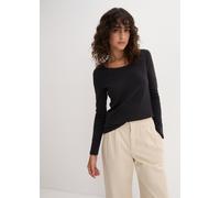 Langarmshirt BONPRIX, Damen, Gr. 44/46 (L), schwarz, Web, Obermaterial: 100% Baumwolle, unifarben, tailliert hüftbedeckend, Rundhals, gerader Abschluss, Shirts Langarmshirt, leicht taillierte Passform