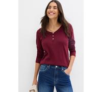 Langarmshirt BONPRIX, Damen, Gr. 48/50 (XL), ahornrot, Jersey, Obermaterial: 100% Baumwolle, unifarben, schmal hüftbedeckend, Rundhals, Shirts Langarmshirt, schmale Passform, Langarm, mit kurzer Knopf