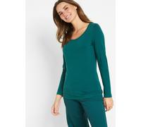 Langarmshirt BONPRIX, Damen, Gr. 48/50 (XL), blau (petrolgrün), Jersey, Obermaterial: 95% Baumwolle, 5% Elasthan, unifarben, eng normal, Rundhals, gerader Abschluss, Shirts Langarmshirt, Figurbetontes