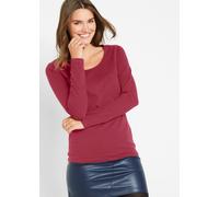 Langarmshirt BONPRIX, Damen, Gr. 48/50 (XL), rot, Jersey, Obermaterial: 95% Baumwolle, 5% Elasthan, unifarben, eng normal, Rundhals, gerader Abschluss, Shirts Langarmshirt, Figurbetontes Langarmshirt