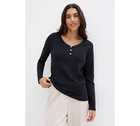 Langarmshirt BONPRIX, Damen, Gr. 48/50 (XL), schwarz, Jersey, Obermaterial: 100% Baumwolle, unifarben, schmal hüftbedeckend, Rundhals, Shirts Langarmshirt, schmale Passform, Langarm, mit kurzer Knopfl