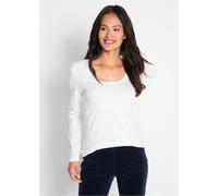 Langarmshirt BONPRIX, Damen, Gr. 48/50 (XL), weiß, Jersey, Obermaterial: 95% Baumwolle, 5% Elasthan, unifarben, eng normal, Rundhals, gerader Abschluss, Shirts Langarmshirt, Figurbetontes Langarmshirt