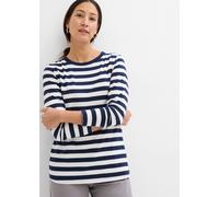 Langarmshirt BONPRIX, Damen, Gr. 52/54 (XXL), dunkelblau, wollweiß gestreift, Obermaterial: 100% Baumwolle, bequem, Shirts Langarmshirt, Langarm, für Frühling und Sommer, aus reiner Baumwolle (2224722