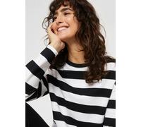 Langarmshirt BONPRIX, Damen, Gr. 52/54 (XXL), schwarz, weiß gestreift, Jersey, Obermaterial: 100% Baumwolle, geringelt, gestreift, oversize hüftbedeckend, Rundhals, Shirts Langarmshirt, lässiger Overs