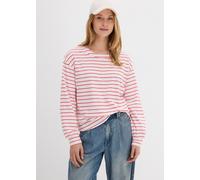 Langarmshirt BONPRIX, Damen, Gr. 52/54 (XXL), weiß, erdbeere gestreift, Jersey, Obermaterial: 100% Baumwolle, geringelt, gestreift, loose fit hüftbedeckend, Rundhals, weit angesetztes Bündchen, Shirts