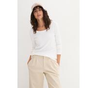 Langarmshirt BONPRIX, Damen, Gr. 52/54 (XXL), weiß, Web, Obermaterial: 100% Baumwolle, unifarben, tailliert hüftbedeckend, Rundhals, gerader Abschluss, Shirts Langarmshirt, leicht taillierte Passform,