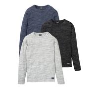 Langarmshirt BONPRIX, Damen, Gr. 60/62 (XXL), blau (dunkelblau meliert, schwarz meliert, grau meliert), Obermaterial: 85% Baumwolle, 15% Polyester, regular fit, Shirts Langarmshirt, meliertes Langarms