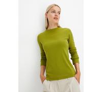 Langarmshirt BONPRIX "Geripptes Langarmshirt aus reiner Baumwolle", Damen, Gr. 40/42 (M), grün (moos), Rippware, Obermaterial: 100% Baumwolle, unifarben, slim fit normal, Rundhals, angesetztes Bündche