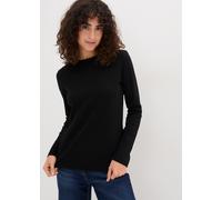 Langarmshirt BONPRIX "Geripptes Langarmshirt aus reiner Baumwolle", Damen, Gr. 48/50 (XL), schwarz, Rippware, Obermaterial: 100% Baumwolle, unifarben, slim fit normal, Rundhals, angesetztes Bündchen,