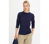 Langarmshirt BONPRIX "Geripptes Langarmshirt aus reiner Baumwolle", Damen, Gr. 52/54 (XXL), blau (dunkelblau), Rippware, Obermaterial: 100% Baumwolle, unifarben, slim fit normal, Rundhals, angesetztes