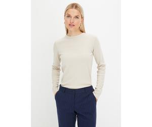 Langarmshirt BONPRIX "Geripptes Langarmshirt aus reiner Baumwolle", Damen, Gr. 56/58 (XXXL), grau (kitt), Rippware, Obermaterial: 100% Baumwolle, unifarben, slim fit normal, Rundhals, angesetztes Bünd