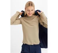 Langarmshirt BONPRIX "Geripptes Langarmshirt", Damen, Gr. 52/54 (XXL), grün (new khaki), Rippware, Obermaterial: 67% Polyester, 29% Viskose, 4% Elasthan, unifarben, slim fit normal, Rundhals, gewellte