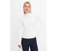 Langarmshirt BONPRIX "Geripptes Langarmshirt", Damen, Gr. 56/58 (XXXL), weiß, Rippware, Obermaterial: 67% Polyester, 29% Viskose, 4% Elasthan, unifarben, slim fit normal, Rundhals, gewellter Abschluss