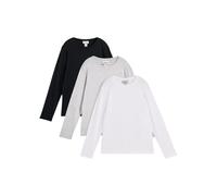 Langarmshirt BONPRIX, Jungen, Gr. 140/146, schwarz, weiß, hellgrau, Single Jersey, Obermaterial: 95% Baumwolle, 5% Viskose, mehrfarbig, unifarben, Basic hüftbedeckend, Rundhals, Shirts Langarmshirt (3