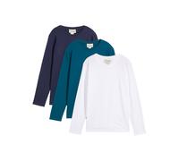 Langarmshirt BONPRIX, Mädchen, Gr. 152/158, blaupetrol, dunkblau, weiß, Single Jersey, Obermaterial: 100% Baumwolle, mehrfarbig, unifarben, Basic hüftbedeckend, Rundhals, Shirts Langarmshirt (92800540