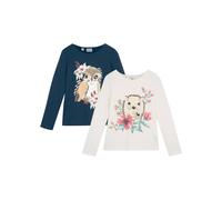 Langarmshirt BONPRIX, Kinder, Gr. 140/146, weiß (wollweiß, dunkelblau), Obermaterial: 100% Baumwolle, regular fit, Shirts Langarmshirt (22625839-140)