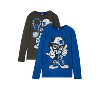 Langarmshirt BONPRIX, Kinder, Gr. 152/158, grau (anthrazit meliert, azurblau bedruckt), Obermaterial: 100% Baumwolle, Shirts Langarmshirt (75652504-152)