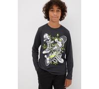 Langarmshirt BONPRIX, Kinder, Gr. 176/182, grau (anthrazit meliert), Obermaterial: 70% Polyester, 30% Baumwolle. Besatz: 67% Polyester, 28% Baumwolle, 5% Elasthan, Shirts Langarmshirt, Langarmshirt mi