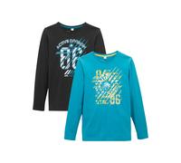 Langarmshirt BONPRIX, Kinder, Gr. 176/182, schwarz (schwarz, dunkeltürkis), Obermaterial: 100% Baumwolle, Shirts Langarmshirt (39508957-176)