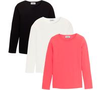 Langarmshirt BONPRIX "Langarmshirt aus reiner Baumwolle (3er Pack)", Mädchen, Gr. 164/170, schwarz (schwarz, wollweiß, himbeere), Jersey, Obermaterial: 100% Baumwolle, mehrfarbig, unifarben, regular f