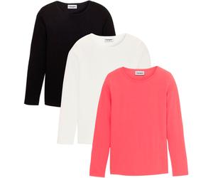 Langarmshirt BONPRIX "Langarmshirt aus reiner Baumwolle (3er Pack)", Mädchen, Gr. 164/170, schwarz (schwarz, wollweiß, himbeere), Jersey, Obermaterial: 100% Baumwolle, mehrfarbig, unifarben, regular f
