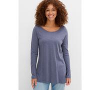 Langarmshirt BONPRIX "Langarmshirt aus reiner Baumwolle", Damen, Gr. 52/54 (XXL), blau (indigo), Jersey, Obermaterial: 100% Baumwolle, unifarben, loose fit Po-bedeckend, Rundhals, Shirts Langarmshirt,