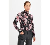 Langarmshirt BONPRIX "Langarmshirt aus softem Viskose-Mix", Damen, Gr. 48/50 (XL), schwarz (schwarz geblümt), Obermaterial: 95% Viskose, 5% Elasthan, schmal, Shirts Langarmshirt, schmale Passform, mit