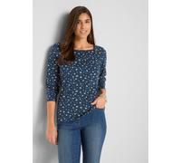 Langarmshirt BONPRIX "Langarmshirt, bedruckt", Damen, Gr. 52/54 (XXL), blau (dunkelblau geblümt), Web, Obermaterial: 100% Baumwolle, bedruckt, loose fit normal, eckiger Ausschnitt, Bündchen, Shirts La
