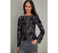 Langarmshirt BONPRIX "Langarmshirt mit leichter Transparenz", Damen, Gr. 44/46 (L), grau (anthrazit), Obermaterial: 96% Polyester, 4% Elasthan, eng, Shirts Langarmshirt, eng anliegende Passform, mit l