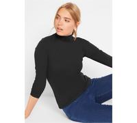 Langarmshirt BONPRIX "Langarmshirt mit reiner Baumwolle", Damen, Gr. 44/46 (L), schwarz, Web, Obermaterial: 95% Baumwolle, 5% Elasthan, unifarben, schmal normal, ohne Ausschnitt, gerader Abschluss, Sh