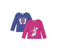 Langarmshirt BONPRIX, Mädchen, Gr. 104/110, blau (saphirblau, fuchsia), Obermaterial: 100% Baumwolle, regular fit, Shirts Langarmshirt (79171900-104) saphirblau, fuchsia