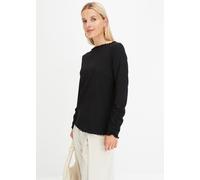 Langarmshirt BONPRIX "Shirt", Damen, Gr. 40/42 (M), schwarz, Obermaterial: 98% Polyester, 2% Elasthan, unifarben, bequem, gekräuselter Ausschnitt, Shirts Langarmshirt, mit Kräuselkanten (30273609-40)