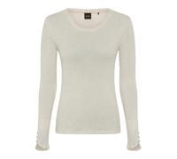 Langarmshirt BOSS ORANGE "Edeline Premium Damenmode", Damen, Gr. M, beige (open weiß 116), Single Jersey, Obermaterial: 94% Baumwolle, 6% Viskose, unifarben, slim fit hüftlang, tiefer Rundhals, abgeru