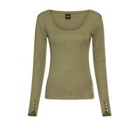 Langarmshirt BOSS ORANGE "Edeline Premium Damenmode", Damen, Gr. S (36), grau (dunkelgrau 023), Jersey, Obermaterial: 94% Baumwolle, 6% Viskose, meliert, tiefer Rundhals, mit Knöpfen,Ärmel mit Ärmelsc