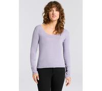 Langarmshirt BOSS ORANGE "Edeline Premium Damenmode", Damen, Gr. XL (42), open miscellaneous 964, Jersey, Obermaterial: 94% Baumwolle, 6% Viskose, meliert, tiefer Rundhals, mit Knöpfen,Ärmel mit Ärmel