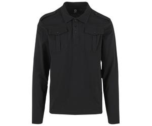 Langarmshirt BRANDIT "Brandit Herren Jersey Poloshirt Willis longsleeve", Herren, Gr. L, schwarz, 100% Baumwolle, unifarben, normal, amerikanischer Ausschnitt, Shirts Langarmshirt (68716719-L) schwarz