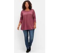 Langarmshirt SHEEGO "Langarmshirt", Damen, Gr. 56/58, lila (brombeer, meliert), 60% Baumwolle, 40% Polyester, meliert, unifarben, Rundhals, Shirts Langarmshirt (69446649-56) brombeer, meliert