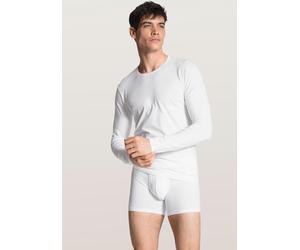 Langarmshirt CALIDA "Cotton Code", Herren, Gr. S (46/48), weiß, Single Jersey, Obermaterial: 95% Baumwolle, 5% Elasthan, unifarben, normal hüftbedeckend, Rundhals, gerader Abschluss, Shirts Langarmshi